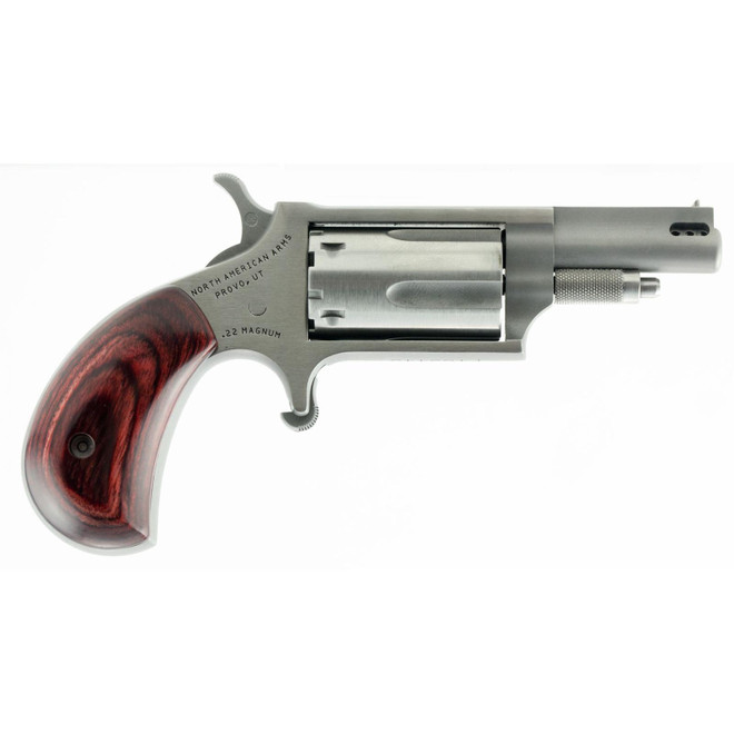 North American Arms 22MCP Mini-Revolver 22 LR/22 WMR 5 Shot 1.63" Stainless Steel Ported Barrel & Frame, Stainless Cylinder, Rosewood Birdshead Grip, Exposed Hammer, Includes 22 LR Cylinder