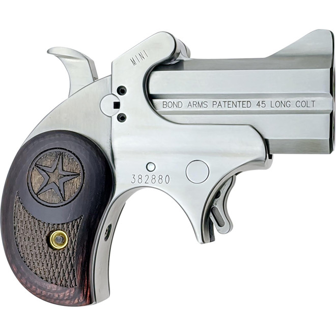 Bond Arms BAM Mini Original 45 Colt (LC) 2rd 2.50" Stainless Steel Double Barrel & Frame, Auto Extractor & Rebounding Hammer, Blade Front/Fixed Rear Sights, Rosewood Grips, Manual Safety