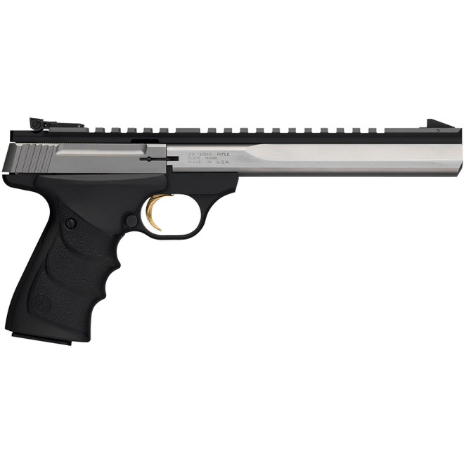Browning 051508490 Buck Mark Contour 22 LR 10+1 7.25" Contoured Barrel, Matte Stainless Serrated Steel Optic Ready Slide, Matte Black Aluminum Frame, Finger Grooved Black Ultragrip RX Grip