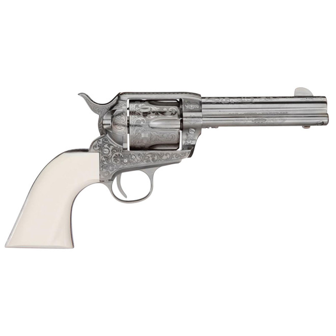 Taylors & Company 200057 1873 Cattleman Outlaw Legacy 45 Colt (LC) Caliber with 4.75" Barrel, 6rd Capacity Cylinder, Overall Nickel Engraved Finish Steel & Ivory Synthetic Grip