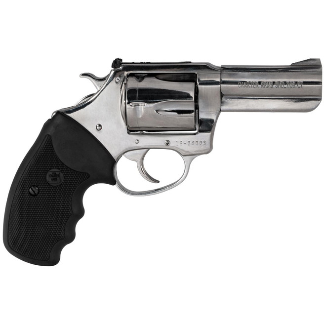 Charter Arms 73539 Mag Pug Large 357 Mag, 5 Shot 3" High Polished Stainless Steel Barrel, Cylinder & Frame w/Black Finger Grooved Rubber Grip