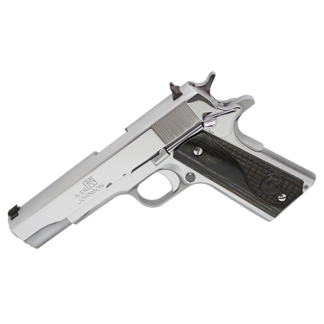 Iver Johnson Arms 1911CHRW 1911 A1 45 ACP 8+1 5" Stainless Steel Barrel, Bright Polish Chrome Serrated Steel Slide & Frame w/Beavertail, Black Diamondwood Grip