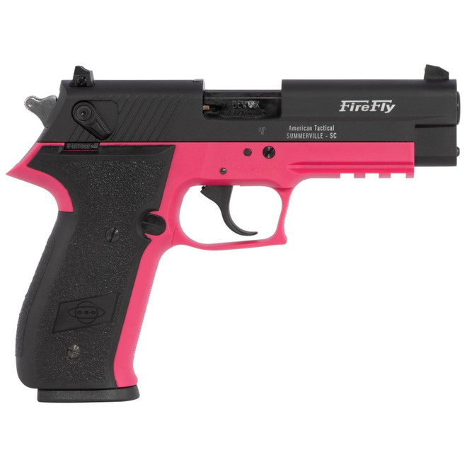 GSG GERG2210FFP FireFly 22 LR 10+1 4" Black Serrated Slide, Pink Zinc Alloy w/Accessory Rail Frame, Black Polymer Grip