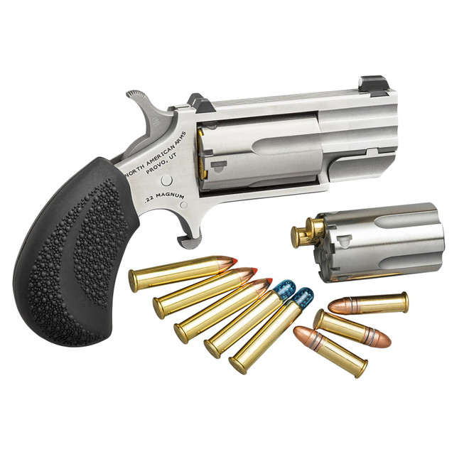 North American Arms PUGDC Pug Conversion 22 LR/22 WMR 5 Shot 1" Stainless Steel Barrel, Stainless Steel Frame, Stainless Cylinder, Black Rubber Grip, Exposed Hammer, XS White Dot Sight
