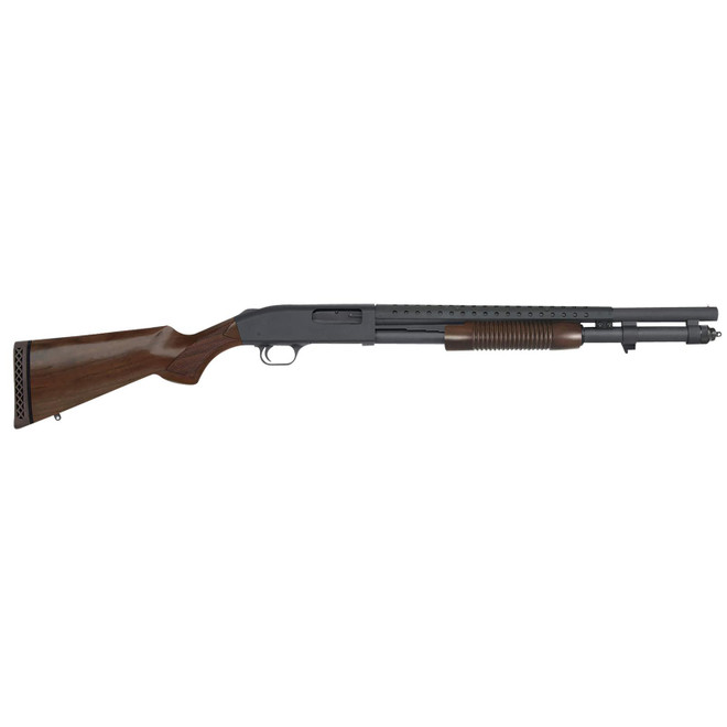 Mossberg 52150 590 Retrograde 12 Gauge Pump 3" 8+1 20" Matte Blued Heat Shield Barrel, Matte Blued Drilled & Tapped Receiver, Fixed Walnut Stock