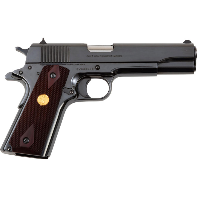 Colt Mfg O1911CRB 1911 Government 45 ACP 7+1 5" Stainless National Match Barrel, Polished Blued Serrated Steel Slide & Frame w/Beavertail, Wood Grip