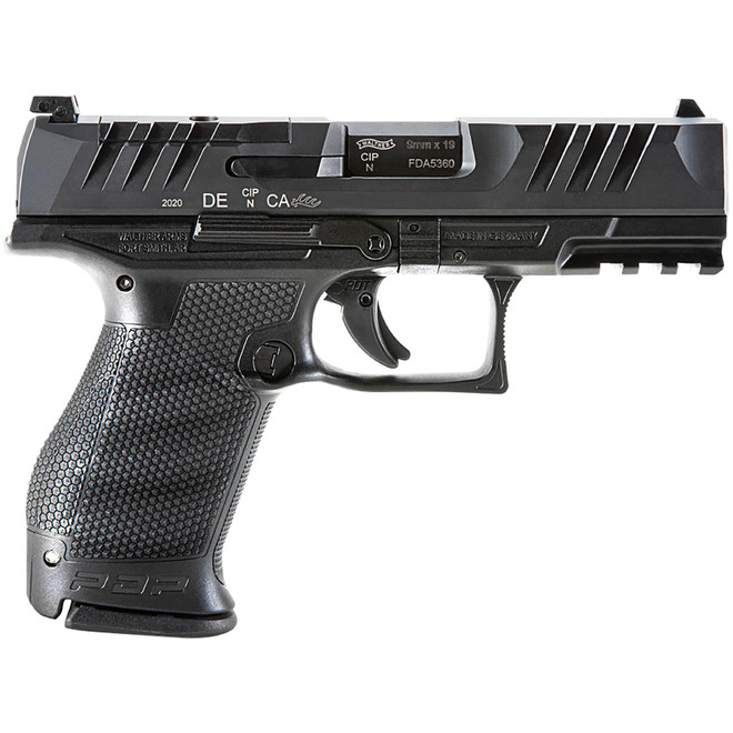 Walther Arms 2854686 PDP Compact Frame 9mm Luger 10+1 4" Black Steel Barrel, Black Optic Ready/Serrated Steel Slide, Black Polymer Frame w/Picatinny Rail, Textured Polymer Grip, Ambidextrous