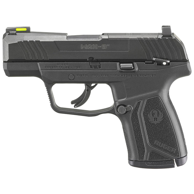 Ruger 3501 Max-9 9mm Luger 10+1 3.20" Black Oxide Alloy Steel Barrel, Black Oxide Optic Ready/Serrated Steel Slide, Black Polymer Frame, Black Polymer Grip, Right Hand