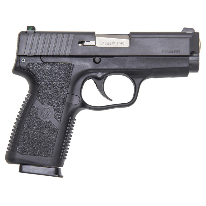 Kahr Arms KP4044NA P 40 S&W Caliber with 3.60" Barrel, 6+1 or 7+1 Capacity, Black Finish Frame, Serrated Matte Black Stainless Steel Slide, Textured Polymer Grip & TruGlo Night Sight