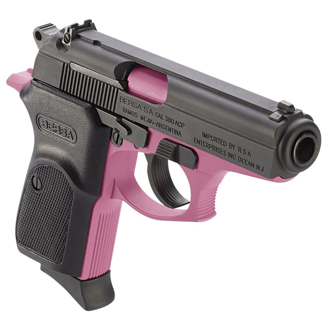 Bersa T380PNK8 Thunder Micro-Compact Frame 380 ACP 8+1 3.50" Pink Cerakote Steel Barrel, Matte Black Serrated Steel Slide, Pink Cerakote Aluminum Frame