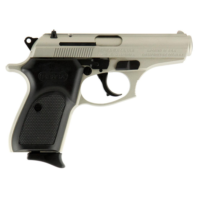 Bersa T22NKL Thunder Micro-Compact Frame 22 LR 10+1 3.50" Nickel Steel Barrel, Nickel Cerakote Serrated Slide & Aluminum Frame w/Beavertail Black Textured Polymer Grip