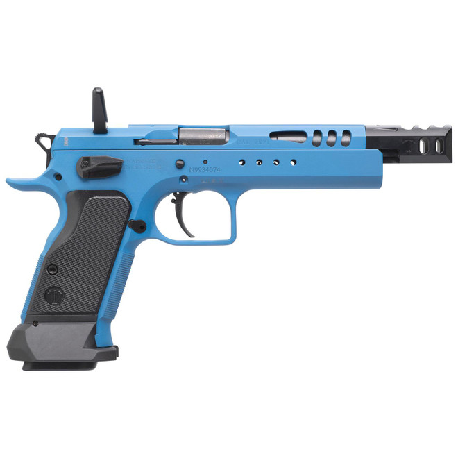 Tanfoglio IFG TFDOM9 Domina 9mm Luger Caliber with 5.20" Barrel, 17+1 or 19+1 Capacity, Overall Blue Finish Steel, Beavertail Frame, Ported Slide & Black Polymer Grip