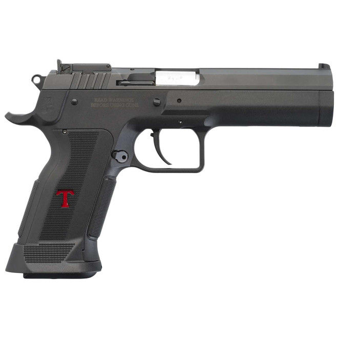 Tanfoglio IFG TFSTOCK3P9 Stock III Full Size 9mm Luger 16+1, 4.44" Black Polygonal Rifled Barrel, Black Serrated Slide, Black Polymer Frame w/Beavertail, Black Polymer Grip