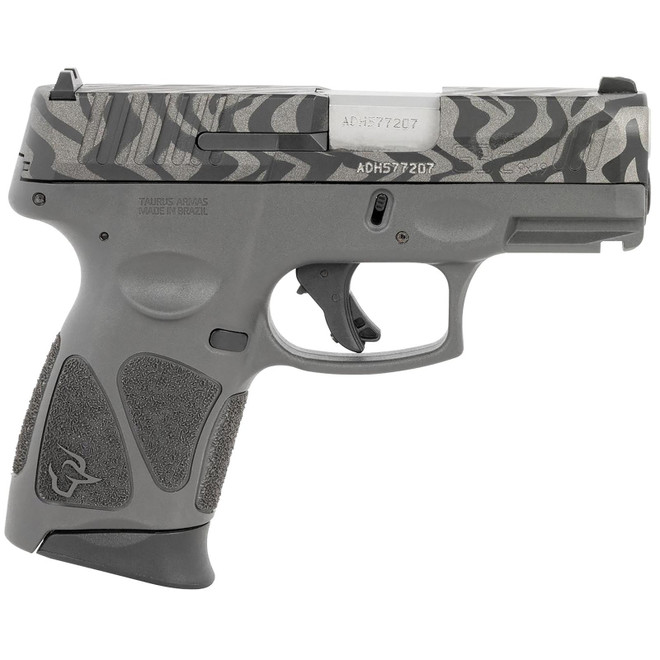 Taurus 1G3C931GZEB G3C Compact Frame 9mm Luger 12+1 3.26" Matte Stainless Steel Barrel, Gray w/Zebra Stripes Serrated Steel Slide, Black Polymer Frame w/Picatinny Rail, Black Polymer Grip, Right Hand