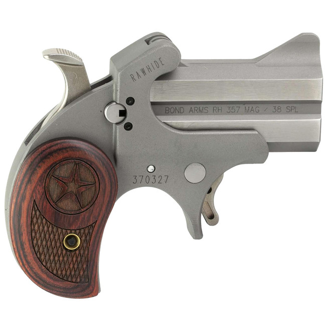 Bond Arms BARHRW Rawhide 38 Special/357 Mag 2 Shot 2.50" Rough Matte Stainless Steel Barrel & Frame, Rosewood Grips