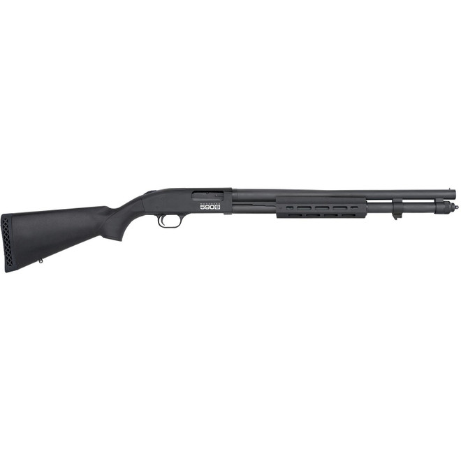 Mossberg 51604 590S 12 Gauge Pump 3" 13+1 20" Matte Blued Steel Barrel, Matte Blued Optic Ready Receiver, Fixed Black Synthetic Stock, Right Hand