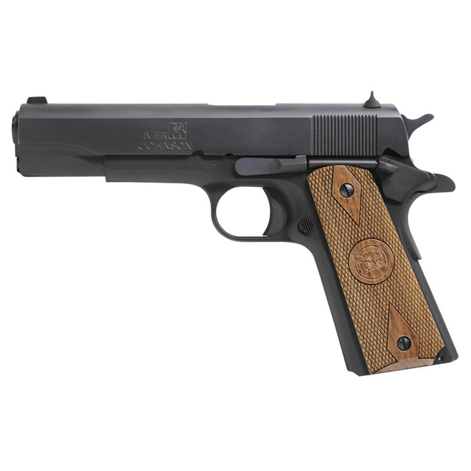 Iver Johnson Arms 1911A1938 1911 A1 38 Super 9+1 5" Black Steel Barrel, Matte Blued Serrated Steel Slide & Frame w/Beavertail, Double Diamond Checkered Walnut Grip