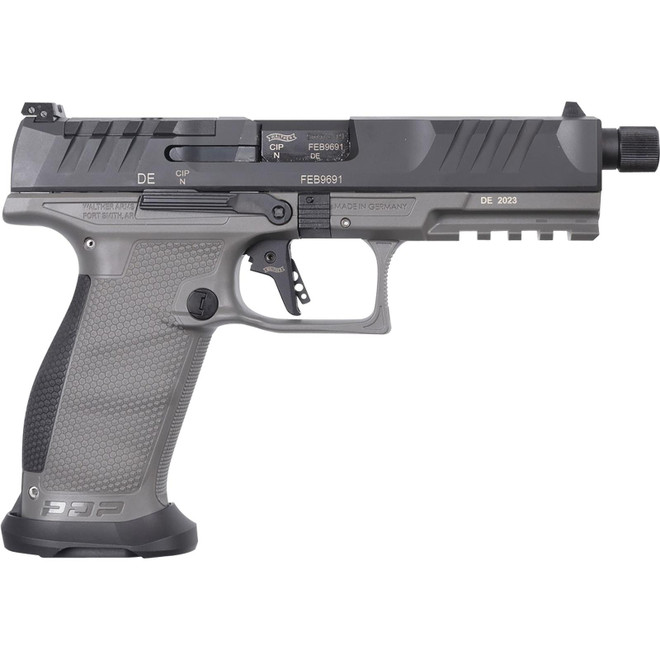 Walther Arms 2877503 PDP Pro SD 9mm Luger 18+1 5.10" Threaded Barrel, Black Optic Cut/Serrated Slide, Tungsten Gray Polymer Frame with Pic. Rail, Performance Duty Grip, Flared Magwell