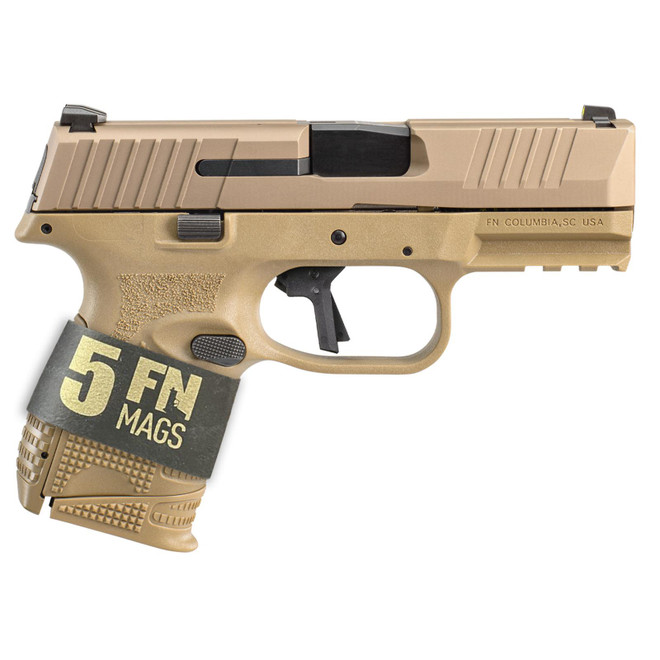 FN 66101643 509C Bundle 9mm Luger 24+1, 3.70" Black Recessed Crown Barrel, Flat Dark Earth PVD Serrated Steel Slide & Polymer Frame w/Picatinny Rail, Ambidextrous, 5 Magazines