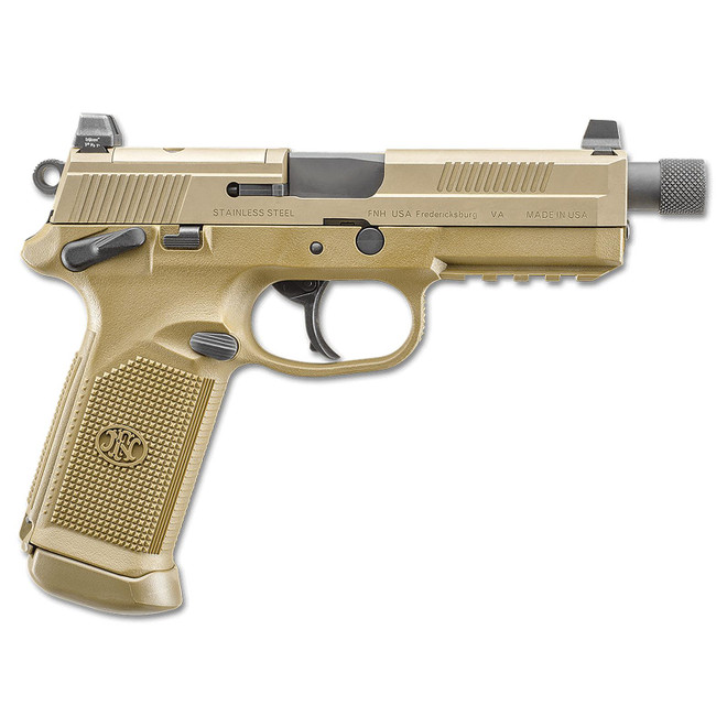 FN 66101635 FNX Tactical Bundle 45 ACP 10+1 5.30" Black Steel Threaded Barrel, Flat Dark Earth Serrated Stainless Steel Slide & Polymer Frame w/Picatinny Rail, Ambidextrous, 5 Magazines