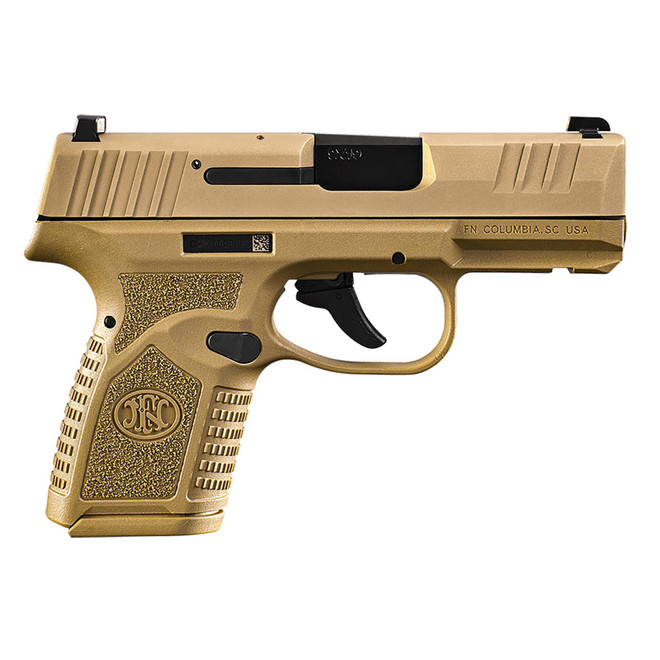 FN 66101413 Reflex Micro-Compact Frame 9mm Luger 10+1, 3.30" Black Target Crown Steel Barrel, Flat Dark Earth PVD Serrated Steel Slide, Flat Dark Earth Polymer Frame w/Picatinny Rail, Ambidextrous