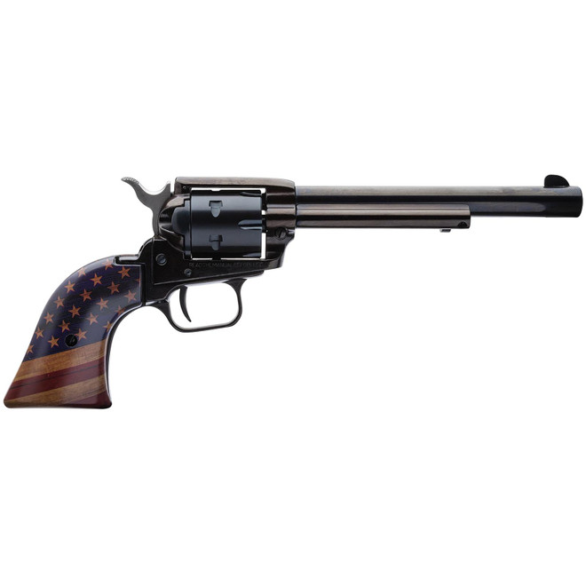 Heritage Mfg RR22B6GOLDUSA Rough Rider 22 LR 6 Shot, 6.50" Black Oxide Steel Barrel, Black Oxide Zinc Alloy Frame, Black Oxide Cylinder, Gold USA Flag Grip, Exposed Hammer
