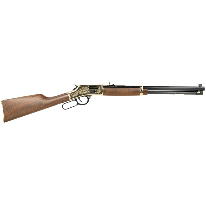 Henry H006GCD Deluxe Side Gate Full Size 45 Colt (Long Colt) 10+1 20" Blued Octagon Barrel, Polished Brass Engraved Receiver, Drilled & Tapped, Fixed American Walnut Stock Ambidextrous
