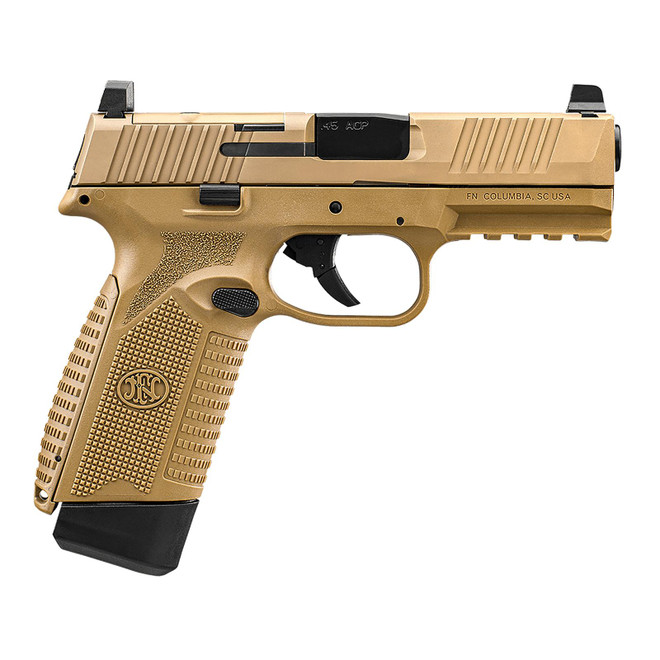 FN 66101390 545 MRD Full Size 45 ACP 10+1 4.10" Black Hammer Forged/Target Crown Barrel/ Flat Dark Earth Optic Cut/Serrated Slide/Flat Dark Earth Polymer Frame w/Picatinny Rail, Ambidextrous