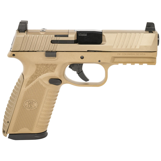 FN 66101382 510 MRD Full Size 10mm Auto 10+1, 4.10" Black Target Crown Steel Barrel, Flat Dark Earth PVD Optic Cut/Serrated Steel Slide & Polymer Frame w/Picatinny Rail, Ambidextrous