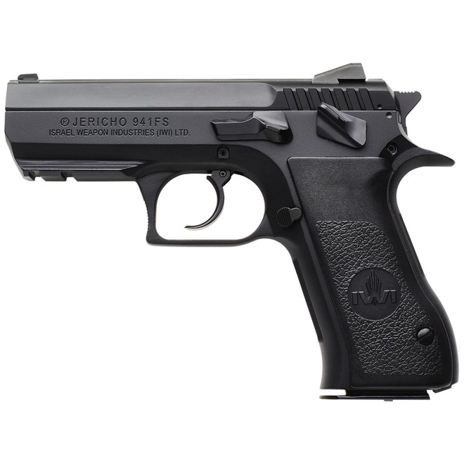 IWI US J941FS910ORP Jericho 941 Mid-Size Frame 9mm Luger 10+1 3.80" Black Chrome Lined Steel Barrel, Black Serrated Steel Slide & Frame w/Beavertail & Picatinny Rail, Black Textured Grips