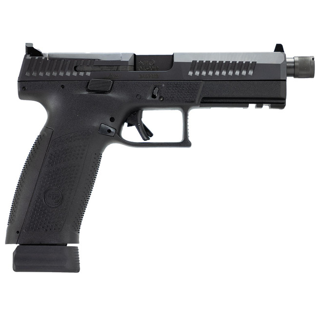 CZ-USA 91556 P-10 F 9mm Luger 21+1 5.10" Black Steel Threaded Barrel, Black Nitride Optic Ready/Serrated Steel Slide, Black Polymer Frame w/Picatinny Rail, Ambidextrous