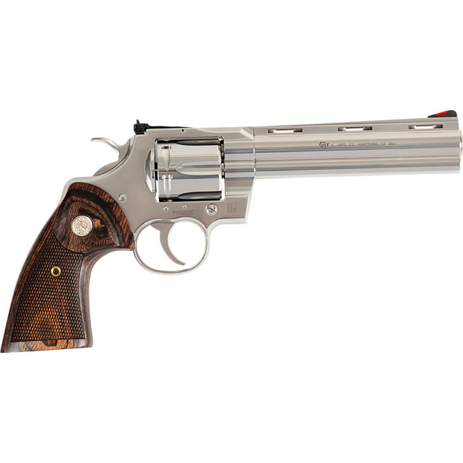 Colt Mfg PYTHONSP6WFTG Python Target 357 Mag 38 Special 6 Shot 6" Stainless Recessed Target Vent Rib Barrel, Cylinder & Frame, Walnut w/Medallion Grip, Exposed Hammer