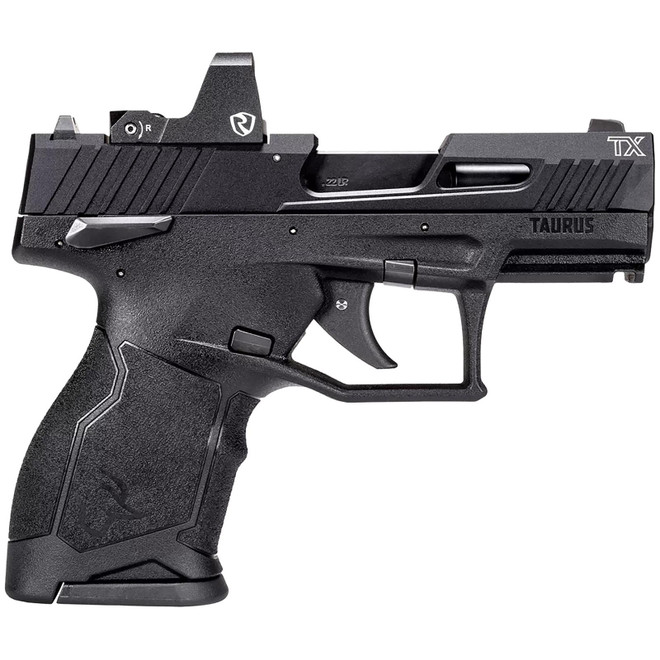 Taurus 1TX22131RI TX22C w/Optic Compact Frame 22 LR 13+1 SAO 3.60" Matte Black Steel Threaded Barrel, Black Anodized Optic Ready/Serrated Slide, Black Polymer Frame w/Picatinny Rail, Riton Red Dot