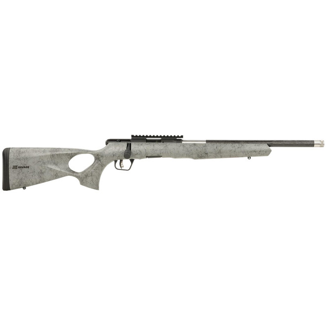 Savage Arms 70518 B Series TimberLite 22 WMR 10+1 18" Carbon Fiber Threaded Barrel, Matte Black Picatinny Rail Carbon Steel Receiver, Gray w/Black Webbing Fixed Thumbhole Synthetic Stock