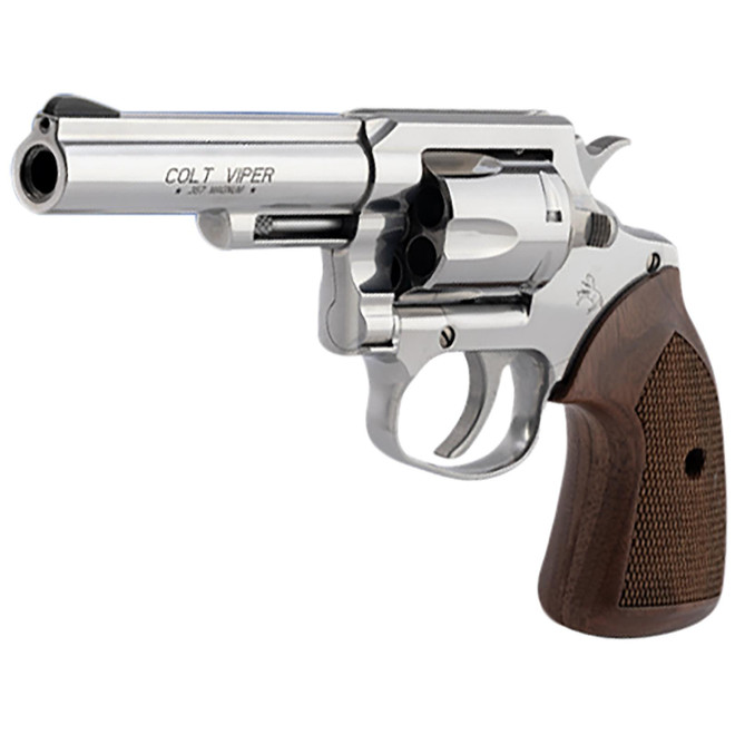 Colt Mfg VIPERSP4WRR Viper 357 Mag/38 Special 6rd 4.25" 1/2 Lug Stainless Steel Barrel, Stainless Steel Cylinder & Frame, American Walnut Grip, Exposed Hammer