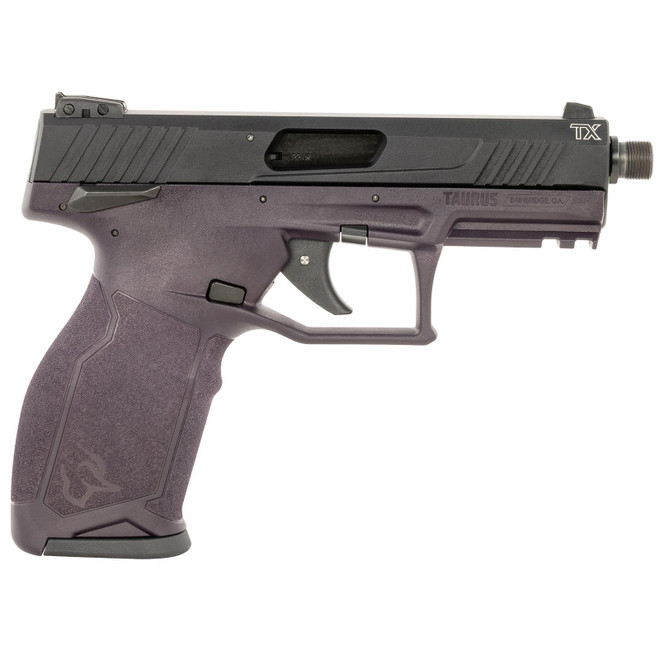Taurus 1-TX22141P10 TX22 Full Size Frame 22 LR 10+1 4.10" Matte Black Threaded Barrel, Matte Black Alloy Steel Serrated Slide, Purple Wine Polymer Frame w/Picatinny Rail, Textured Grip