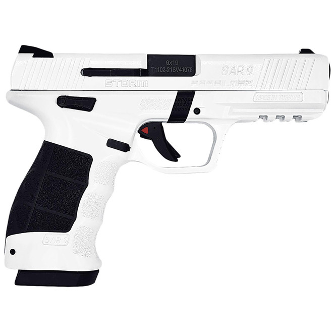 SAR USA SAR9STORMWT SAR9 Storm Full Size Frame 9mm 17+1 4.40" Black Steel Barrel, White Cerakote Steel Serrated Slide, White Cerakote Polymer Frame w/Picatinny Rail, Interchangeable Panels Grip