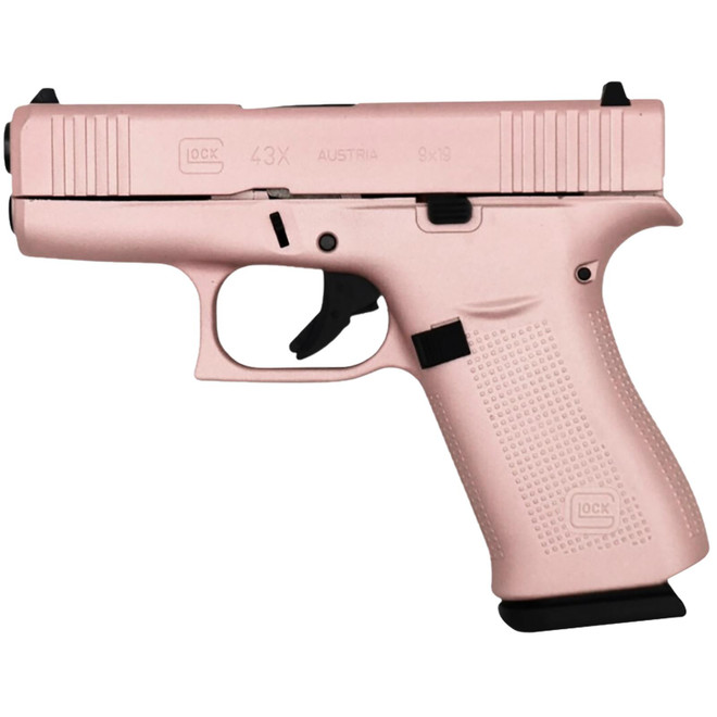 Glock PX4350204RGPCT G43X Slim Sub-Compact Frame 9mm Luger 10+1 3.41" Black GMB Barrel, Rose Gold Cerakote Steel Serrated Slide & Polymer Frame w/Beavertail, Textured Polymer Grip, Ambidextrous