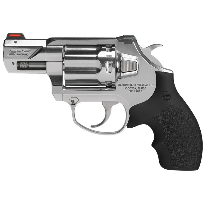 Diamondback DB0700P701 SDR Small 9mm Luger +P 6 Shot 2" Polished Stainless Steel Barrel & Frame, Stainless Steel Cylinder, Black Hogue Rubber Grip, Exposed Hammer