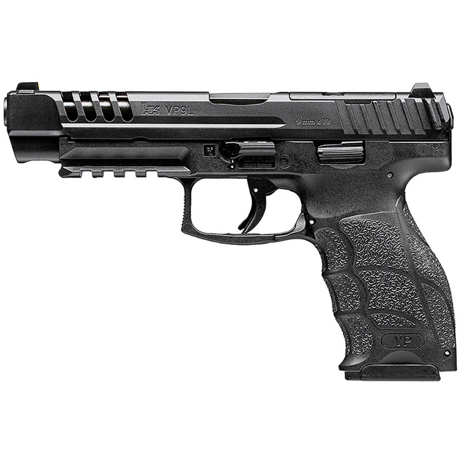 HK 81001158 VP9L 9mm Luger 10+1 5" Black Polygonal Rifled Barrel, Long/Lightening Cuts/Optic Cut Steel Slide, Polymer Frame w/Picatinny Rail, Black Interchangeable Backstrap Grip