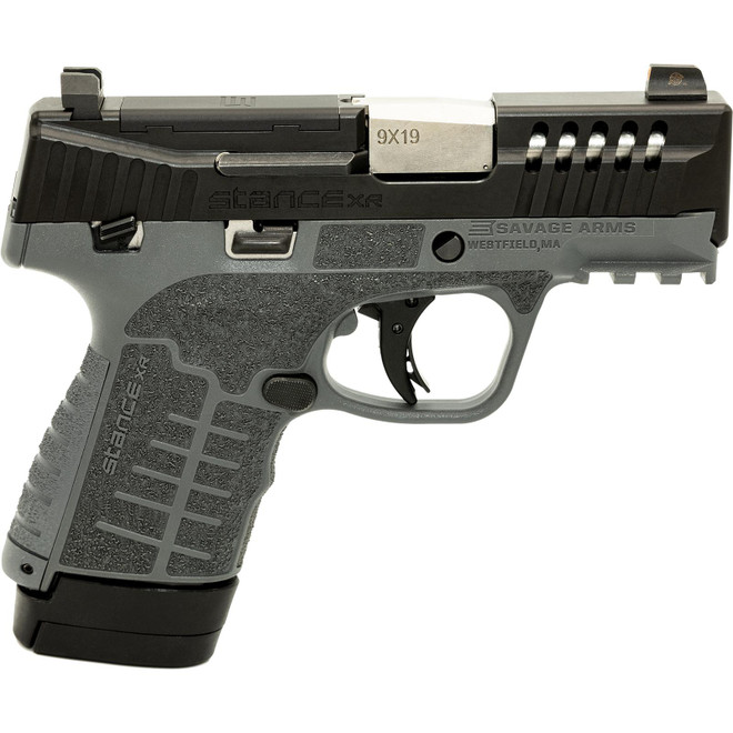 Savage Arms 67067 Stance XR Micro Frame 9mm Luger 13+1 3.20" Stainless Steel Barrel, Black Nitride Ported/Serrated Steel Slide, Gray Stainless Steel Frame w/Picatinny Rail, Gray GFN Grip, Ambidextrous