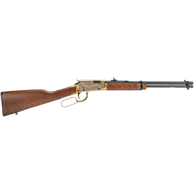 Rossi RL22181WDGDH Rio Bravo Doc Holiday 22 LR 15+1 18" Polished Black Oxide Alloy Steel Barrel, Gold Engraved Aluminum Receiver, Fixed Hardwood Stock