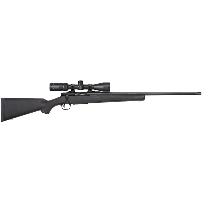 Mossberg 28244 Patriot w/Optic 6.5 PRC 4+1 24" Matte Blued Fluted Threaded Barrel, Matte Blued Drilled & Tapped Receiver, Fixed Black Synthetic Stock, Vortex Crossfire II 3-9x40mm