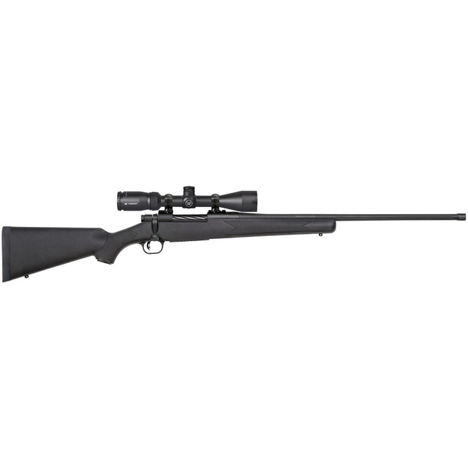 Mossberg 28249 Patriot w/Optic 7mm PRC 3+1 24" Matte Blued Threaded Barrel, Matte Blued Drilled & Tapped Receiver, Fixed Black Synthetic Stock, Vortex Crossfire II 3-9x40mm