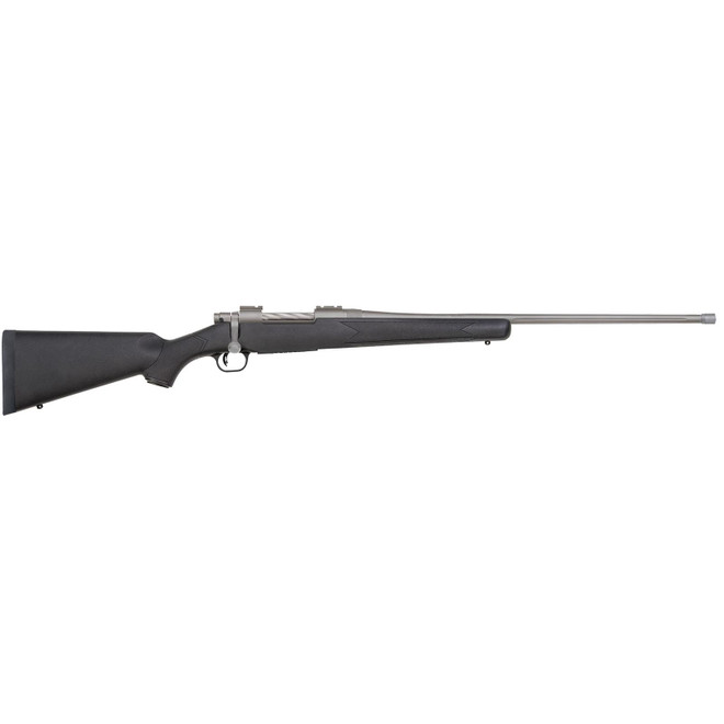 Mossberg 28261 Patriot Full Size 7mm PRC 3+1 24" Stainless Cerakote Fluted Threaded Barrel, Drilled & Tapped Stainless Cerakote Receiver, Black Fixed Synthetic Stock