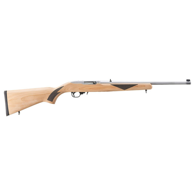 Ruger 31229 10/22 Sporter 22 LR 10+1 18.50" Clear Satin Stainless Steel Barrel, Natural w/Black Checkering Wood Stock