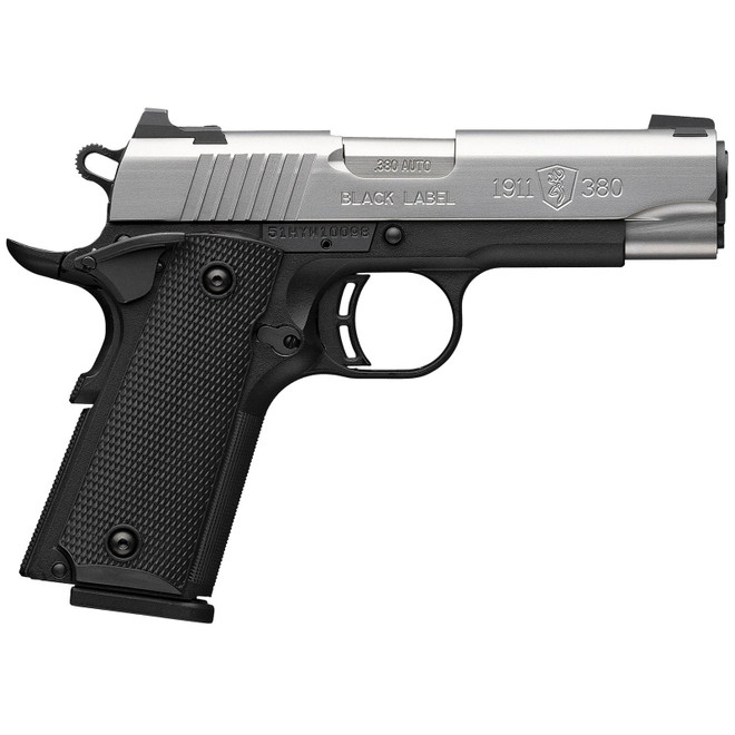 Browning 051119492 1911 Black Label Compact 380 ACP 8+1 3.63" Stainless Steel Barrel, Satin Stainless Steel Serrated Slide, Matte Black Polymer Frame, Black Polymer Grip