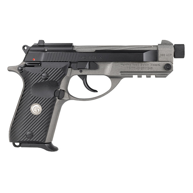 Girsan 390890 MC 14TX 380 ACP 13+1 4.90" Tungsten Cerakote Spiral Fluted Threaded Tip-Up Barrel, Matte Black Serrated Steel Slide, Tungsten Cerakote Aluminum Frame w/Picatinny Rail, Black G10 Grip
