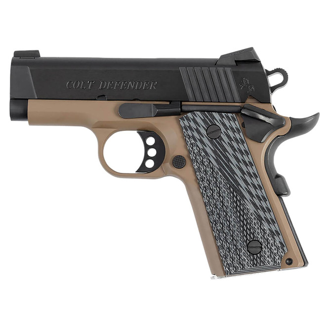 Colt Mfg O7800XEFDE Defender 45 ACP 7+1 3" Black Carbon Steel Serrated Slide, Flat Dark Earth Aluminum Frame w/Beavertail, G10 Grip