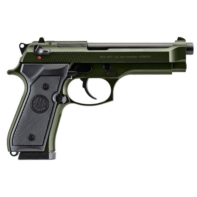 Beretta USA J92F300GR10 92FS Full Size Frame 9mm Luger 10+1 4.90" Black Steel Barrel, OD Green Cerakote Serrated Slide, OD Green Cerakote Aluminum Frame w/Beavertail, Black Textured Grip